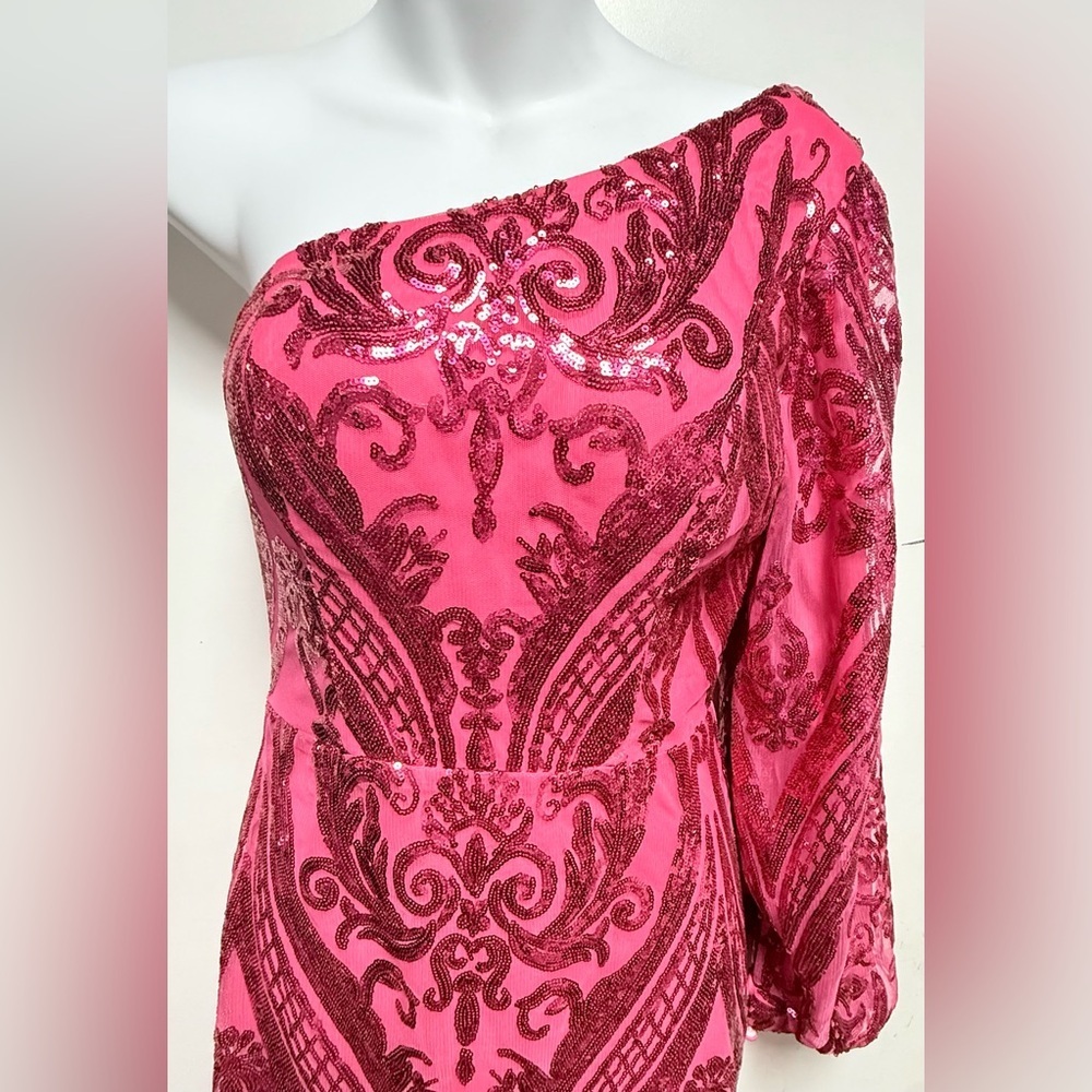 Source Unknown Pink Sequin One-Shoulder Gown - image 3